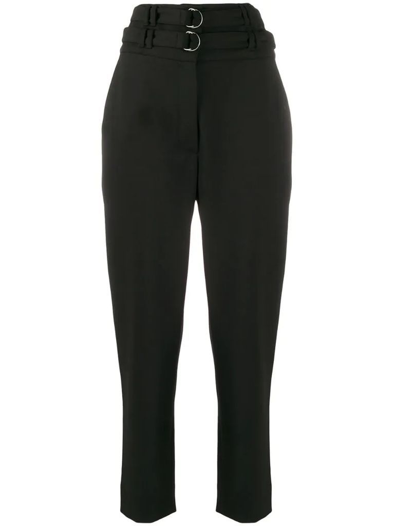 high waist belted trousers