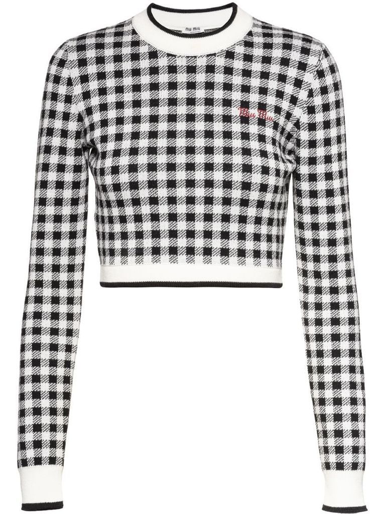 gingham-check cropped sweater
