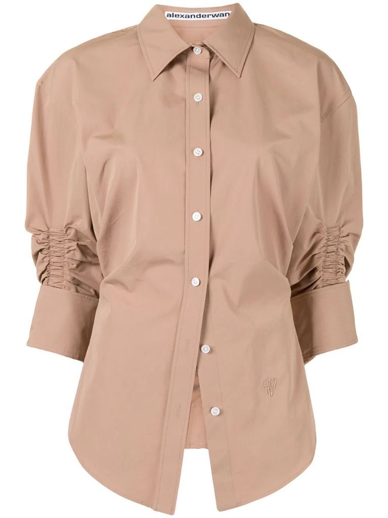 ruched sleeves buttoned shirt