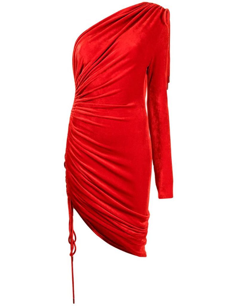 one-shoulder ruched velvet dress