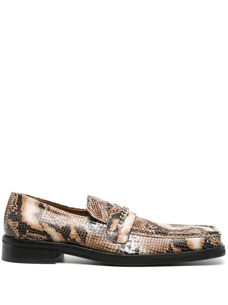 square-toe python loafers