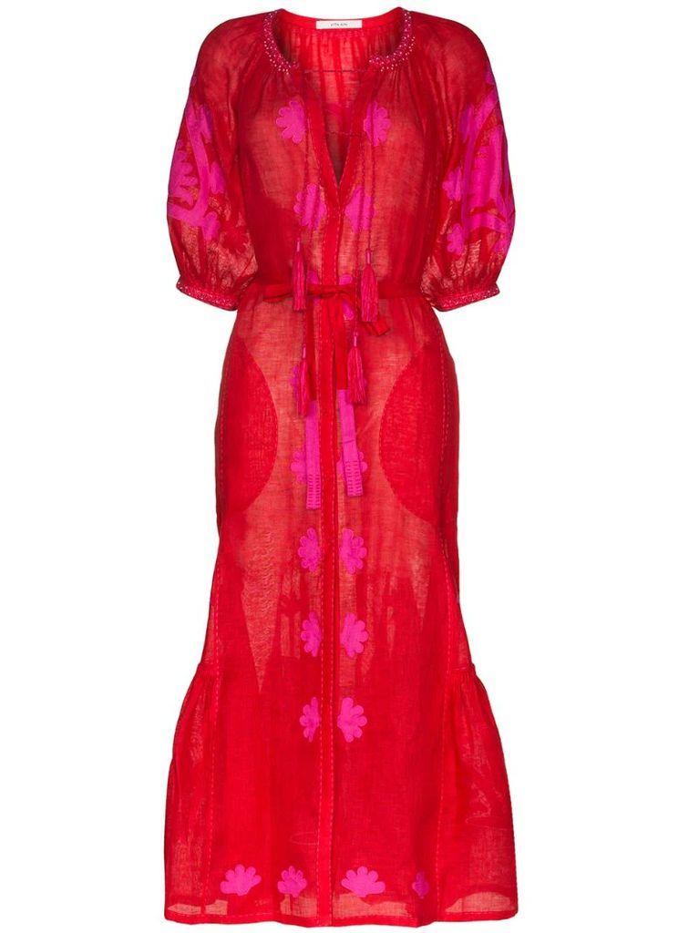 Shalimar belted embroidered linen midi dress