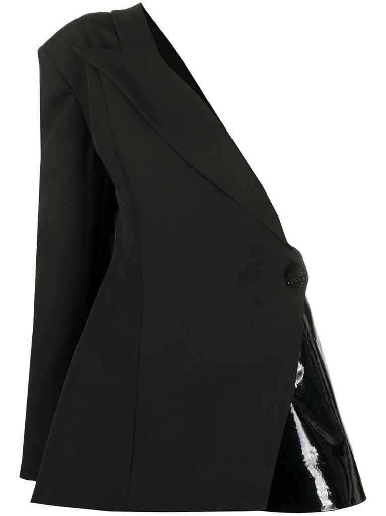 one-shoulder leather-panelled blazer