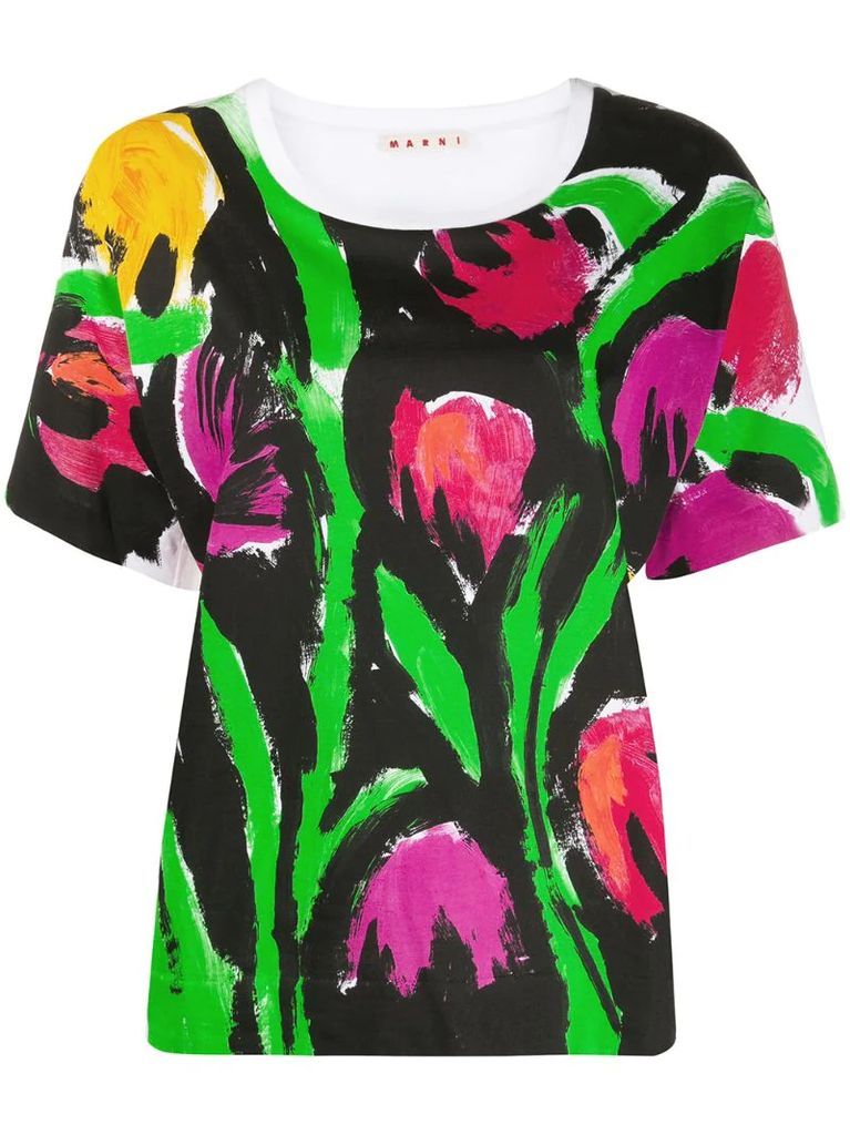 brushstroke flower print T-shirt
