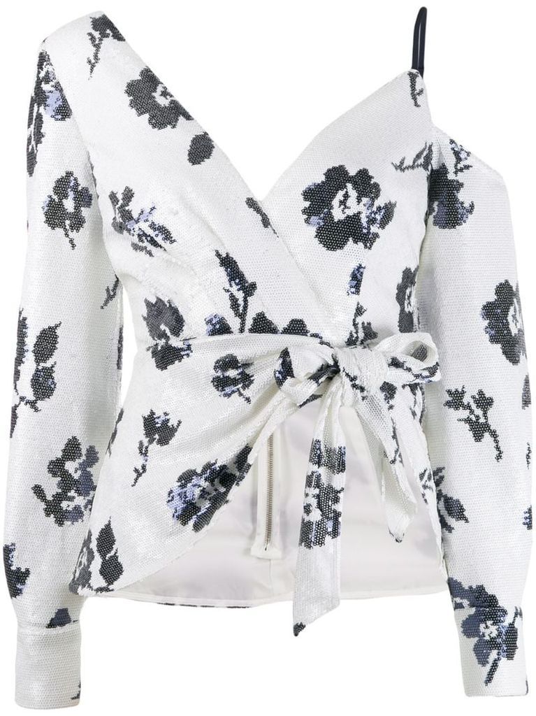 off-shoulder floral print blouse
