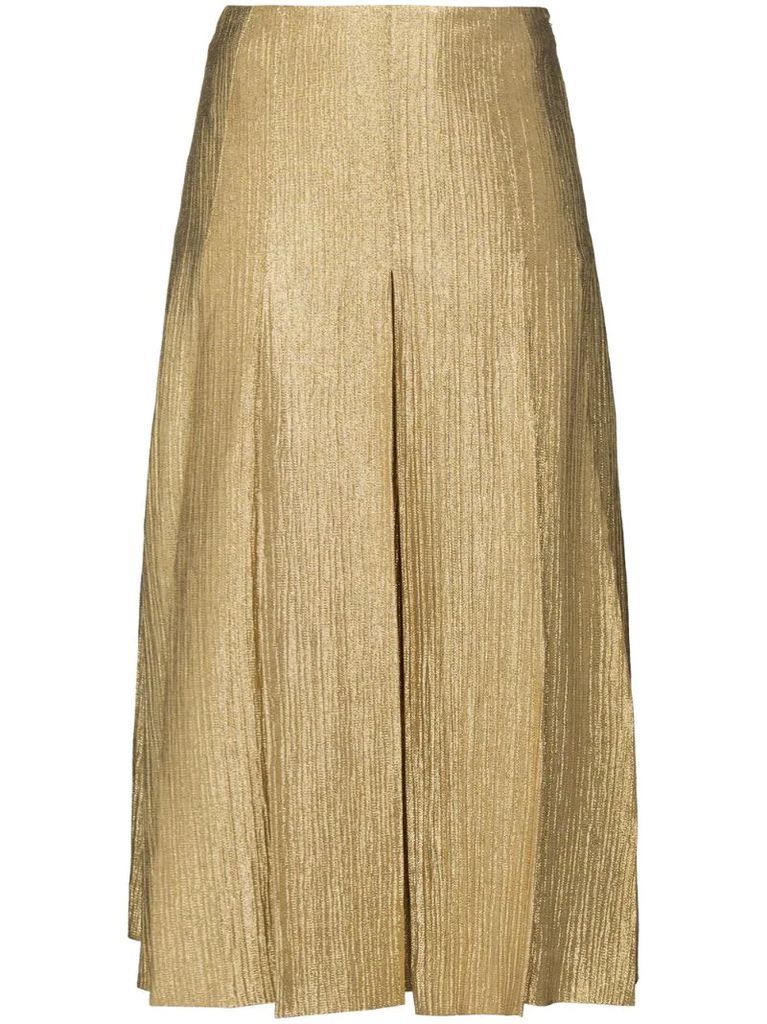 metallic-effect A-line midi skirt