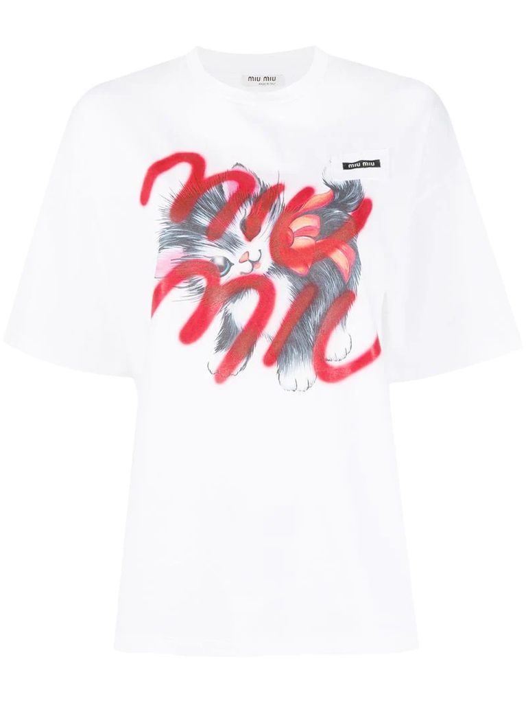 cat print logo T-shirt