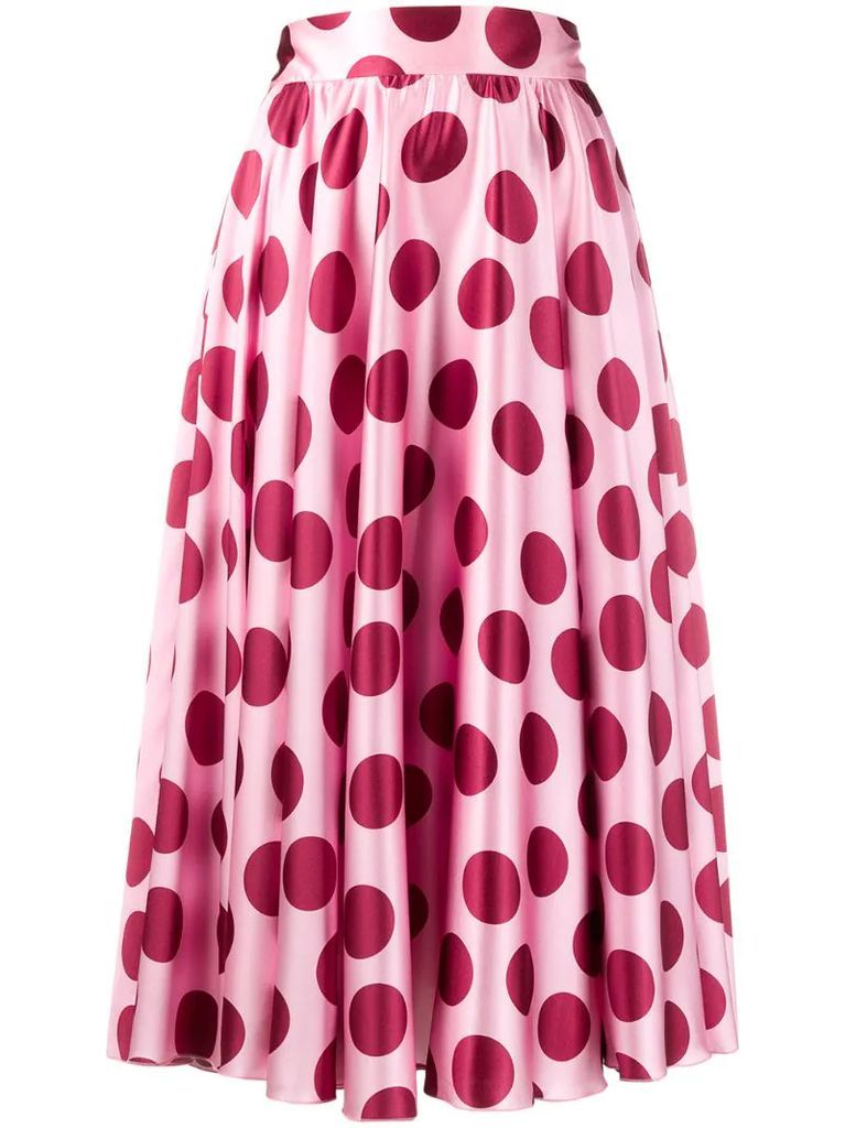 polka dot pleated midi skirt