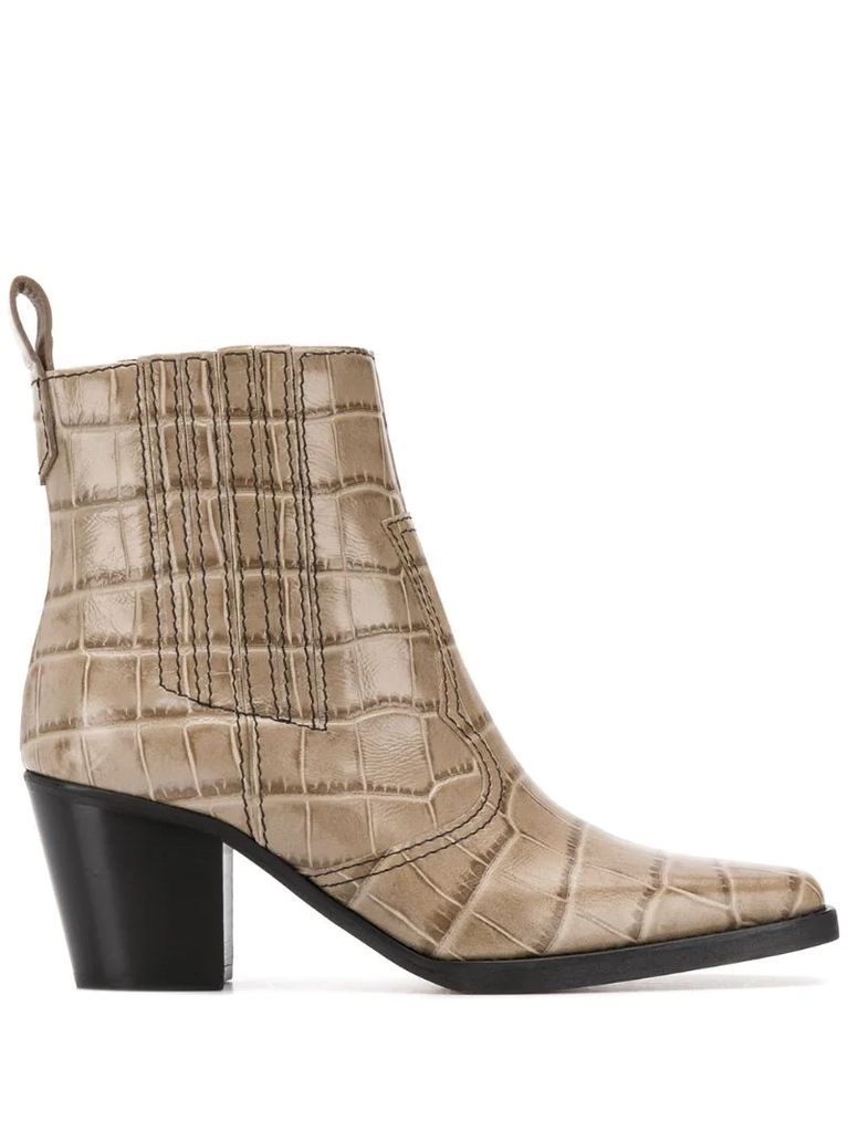 embossed crocodile effect ankle boots