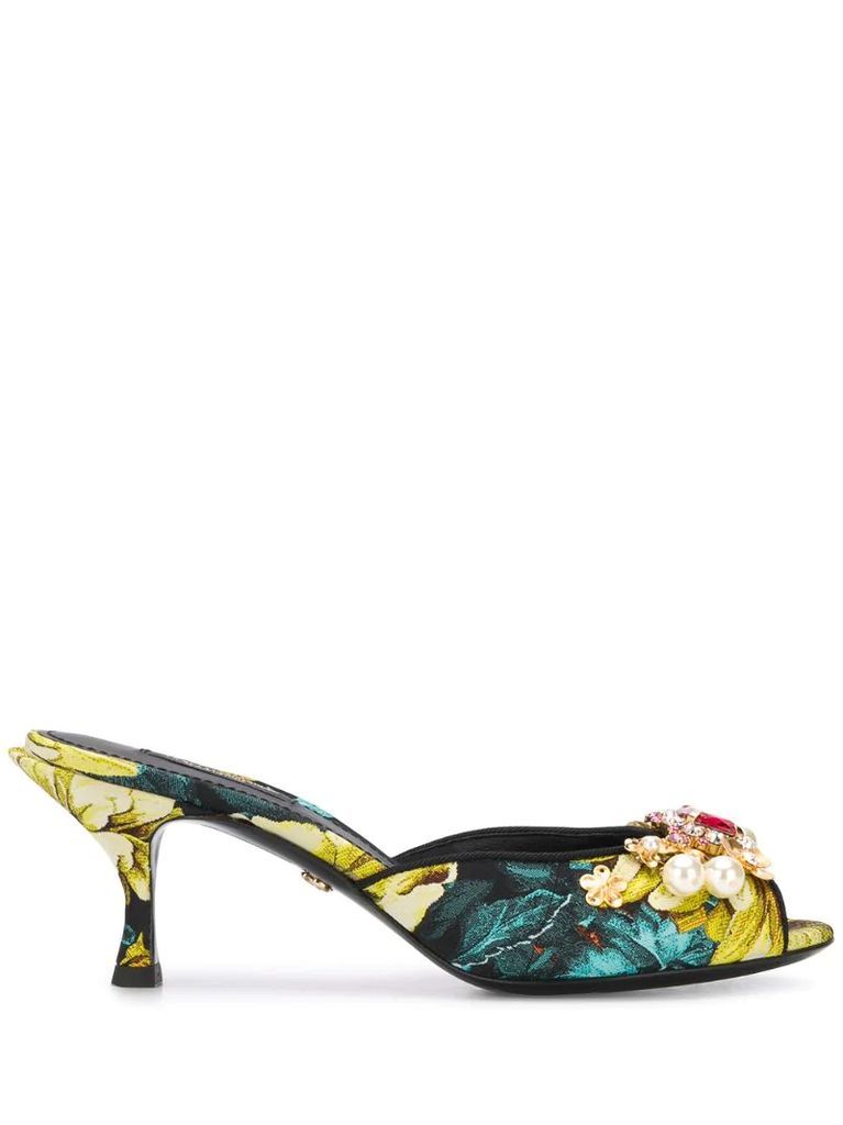 Keira jewel-appliquéd jacquard sandals