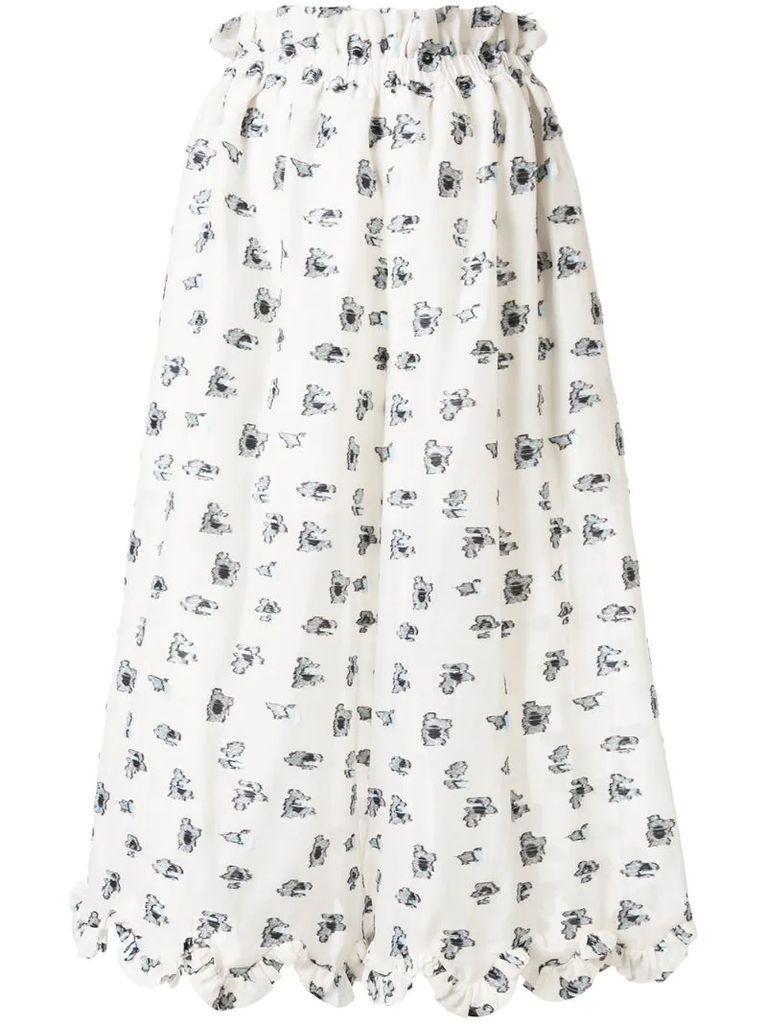 embroidered-pattern high-waist skirt