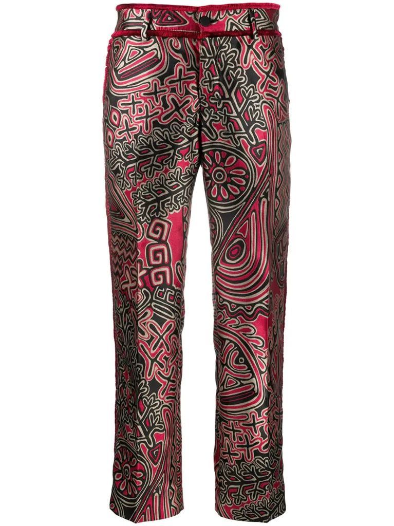 abstract print straight leg trousers