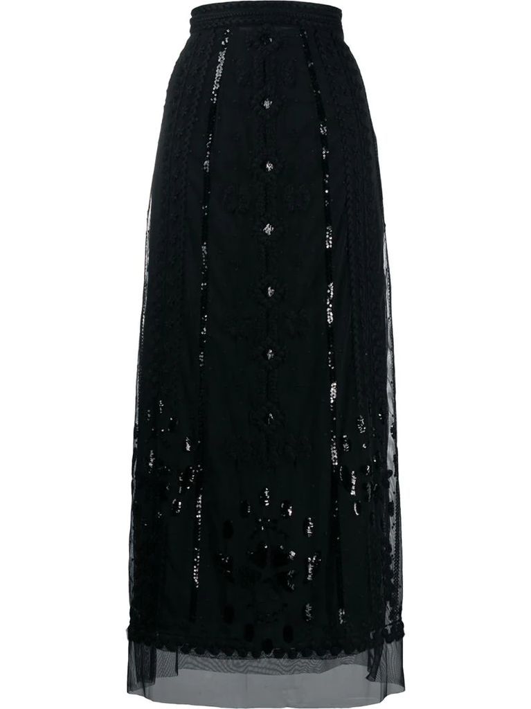 high waist sequin-embellished skirt