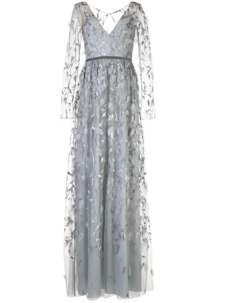 leaf-embroidered gown