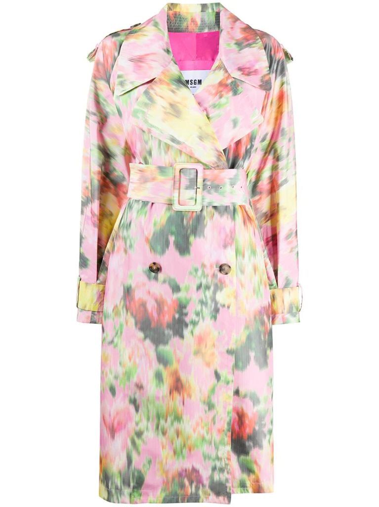 oversized floral print double-breasted coat