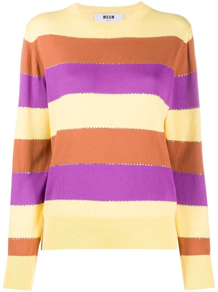 rhinestone embellished striped jumper