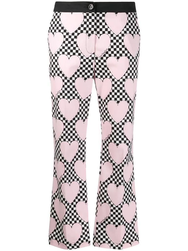 checkered straight-leg cropped trousers