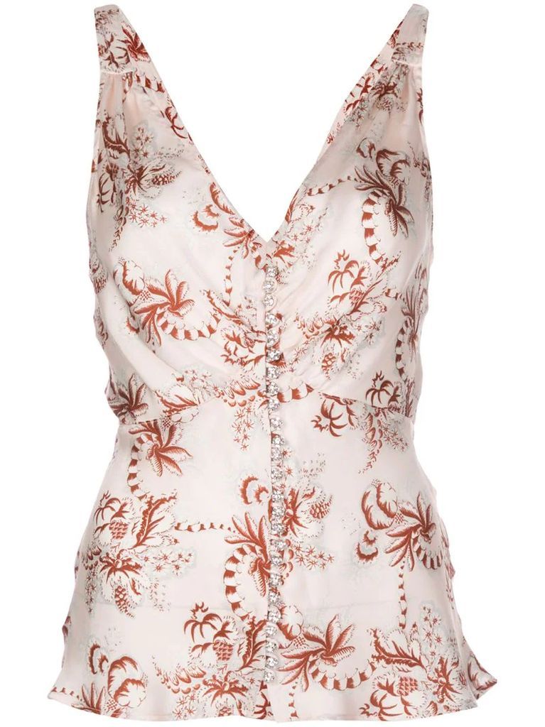 V-neck sleeveless printed blouse