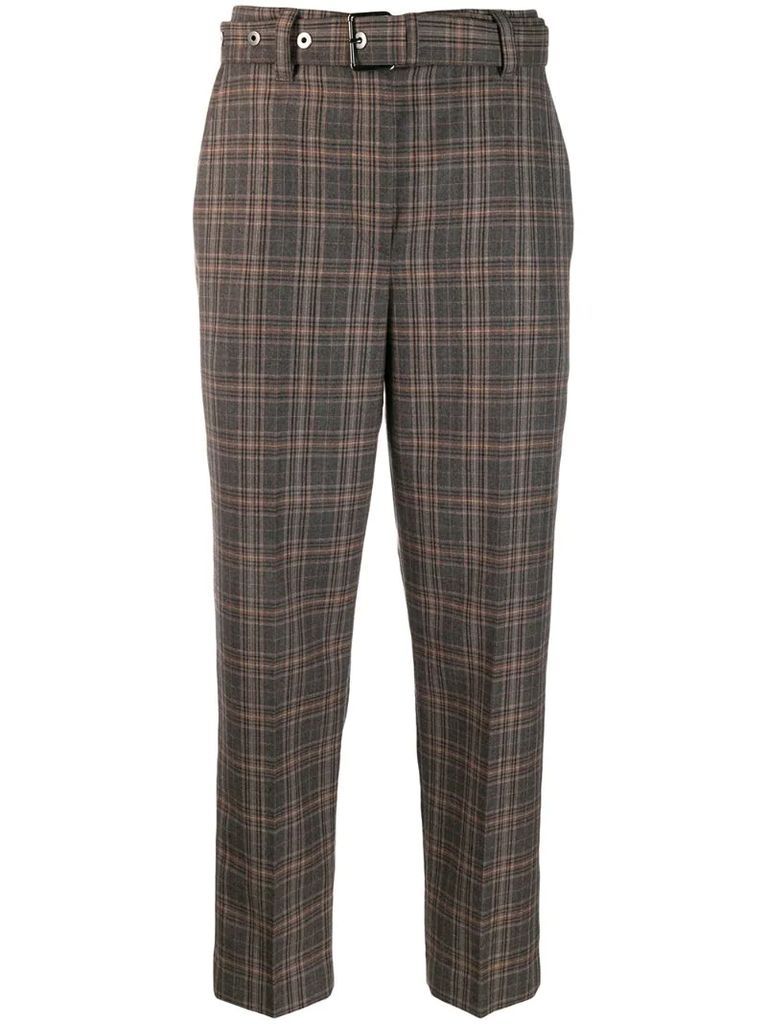 plaid belted trousers
