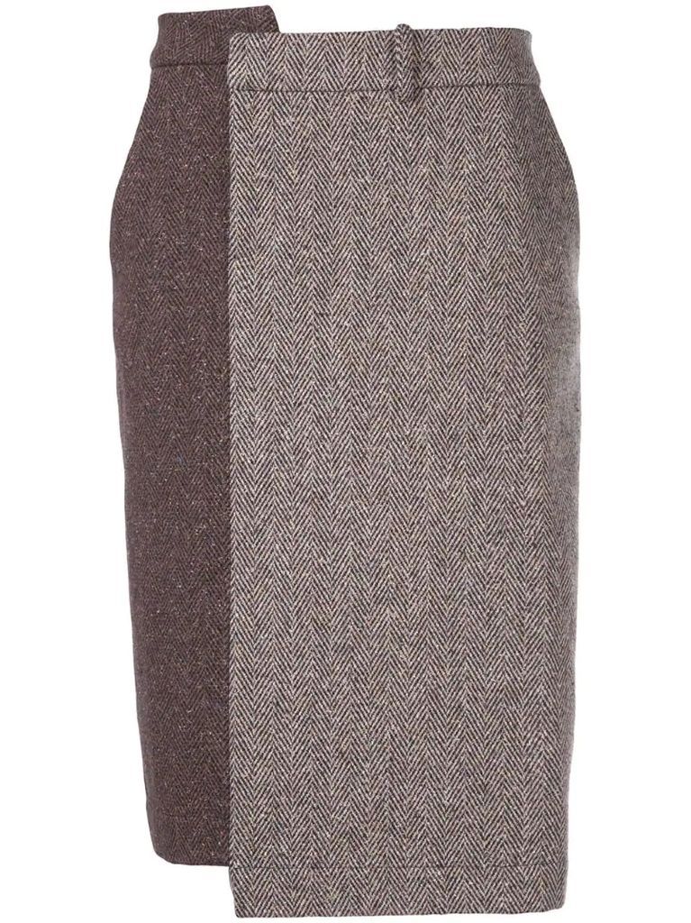 fitted two-tone herringbone skirt