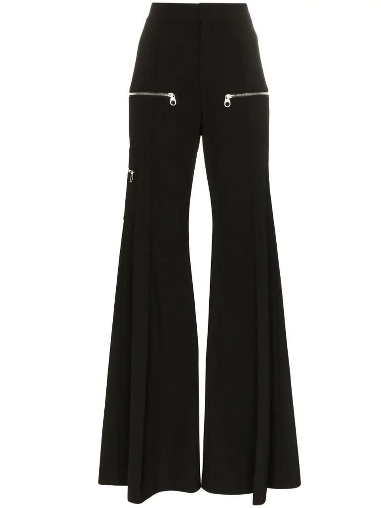 zip detail flared trousers