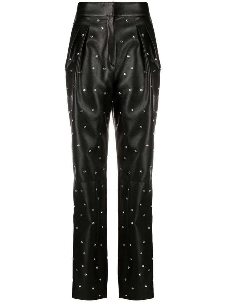 embellished leather look trousers