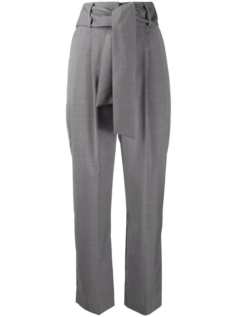 high-rise pleated tie-waist trousers