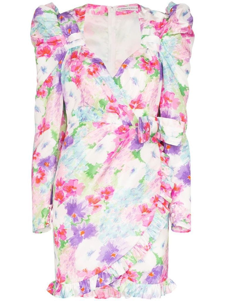 floral-print silk mini dress