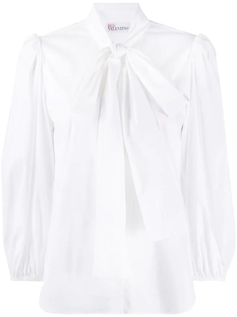 pussy-bow puff-sleeve blouse