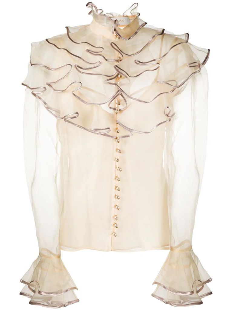 ruffled sheer-panelled blouse