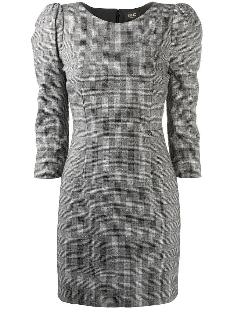 plaid-check fitted dress