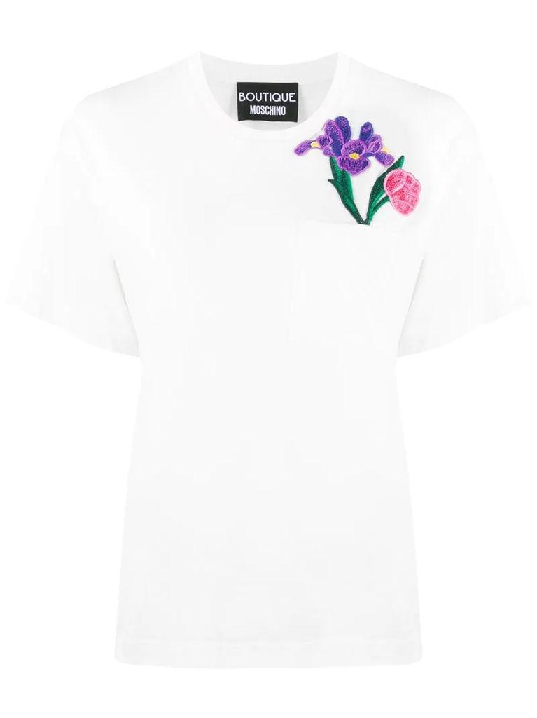 cotton appliqué-flower t-shirt