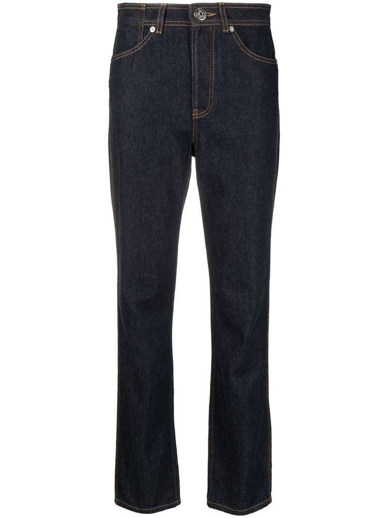high-waist tapered jeans