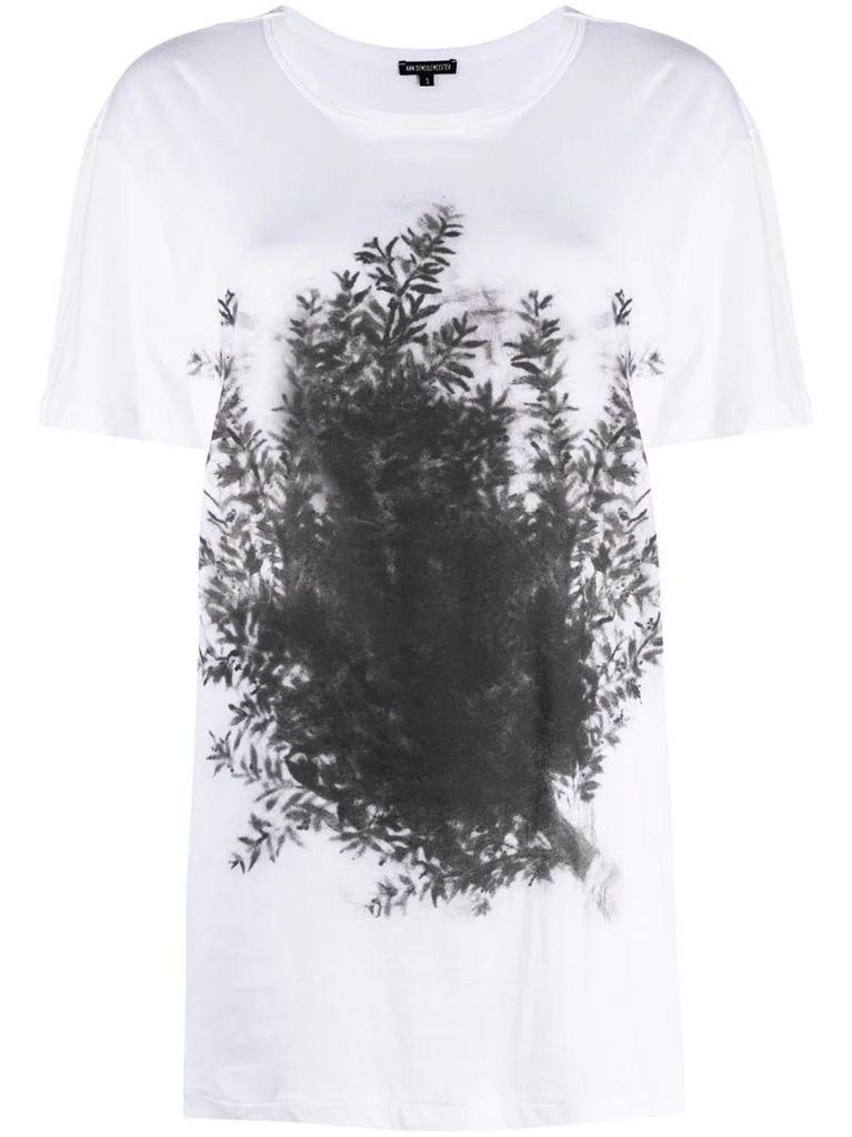 leaf-print cotton T-shirt