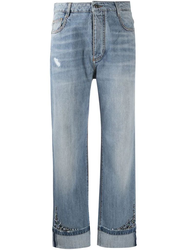 crystal-embellished straight-leg jeans