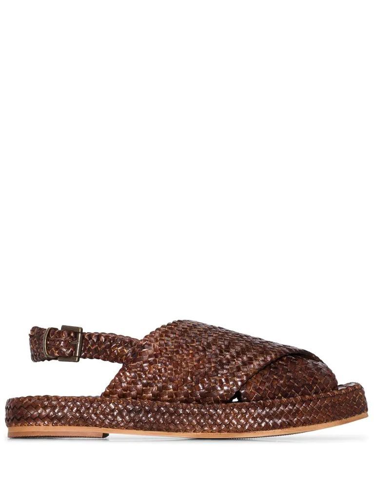 woven leather flat sandals