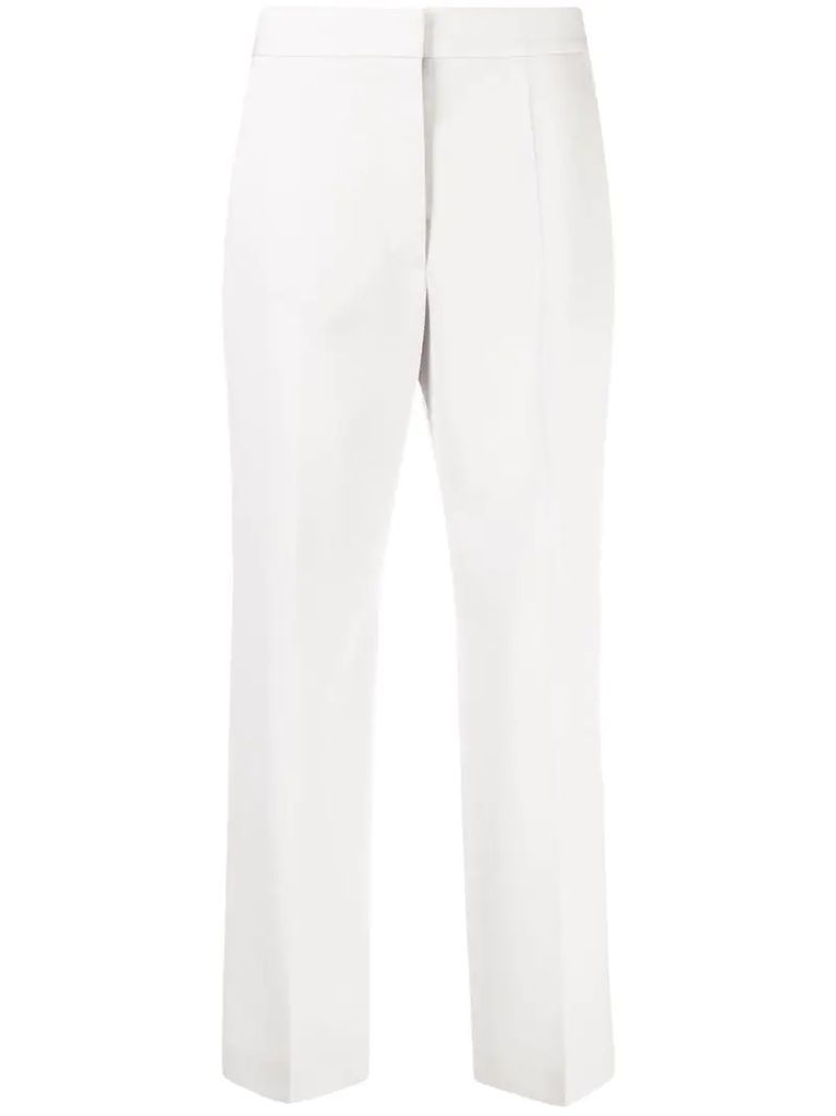 straight-leg cropped wool trousers