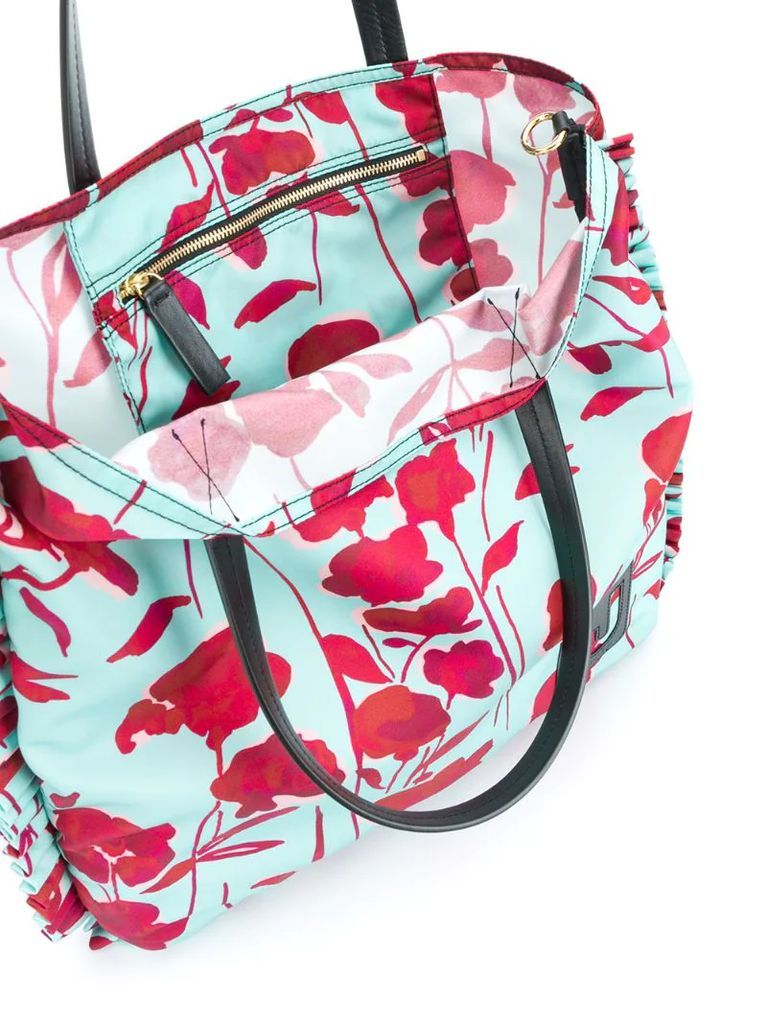 floral-print shopping bag