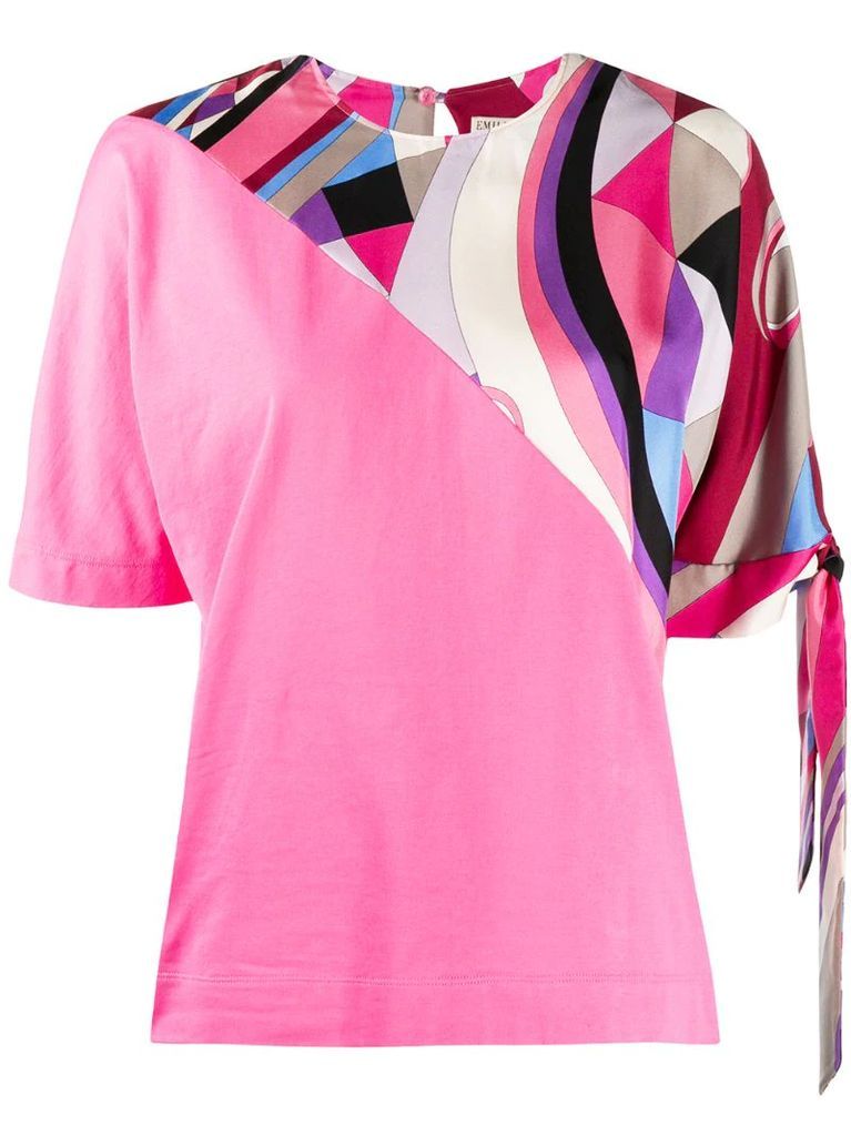 tie-sleeve abstract print T-shirt