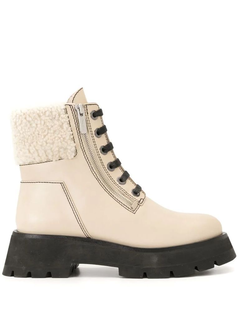 shearling-trimmed leather ankle boots