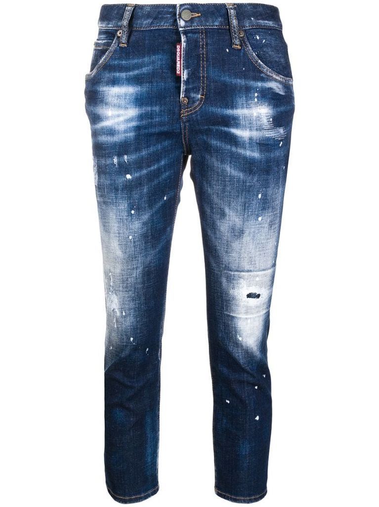 cropped distress jeans