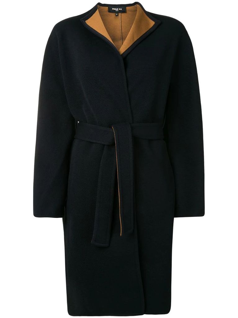 contrast lining belted coat