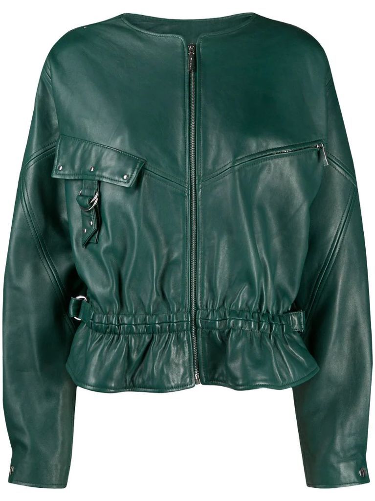 oversized zip-up leather jacket