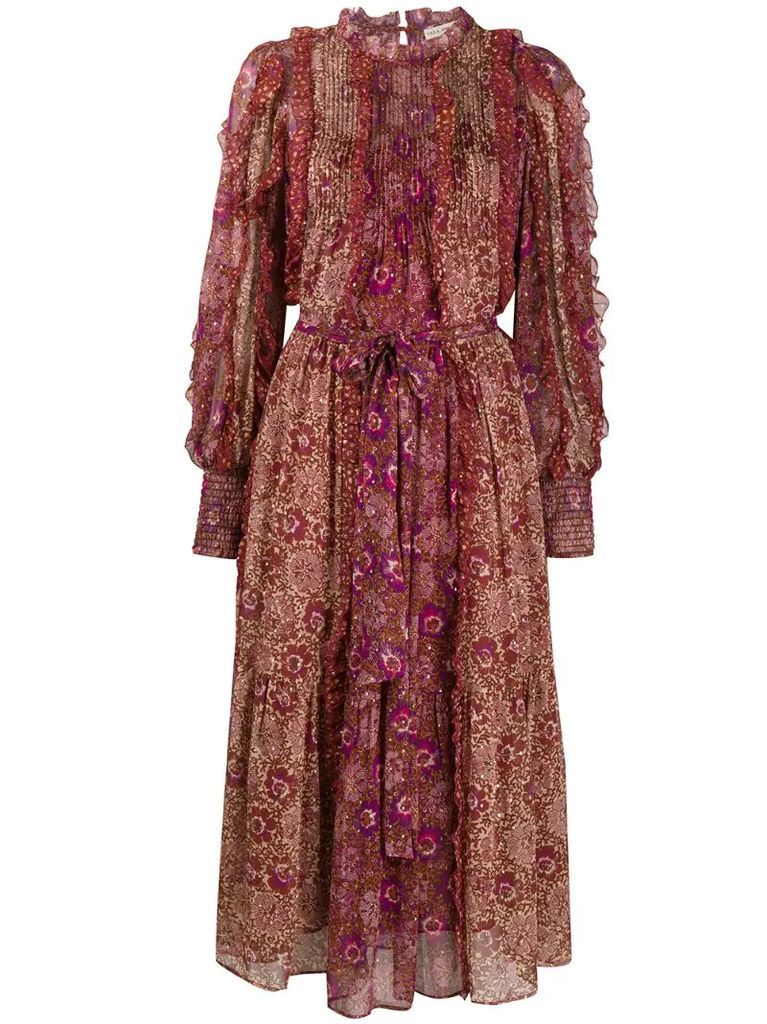 Claret pleated patchwork dress
