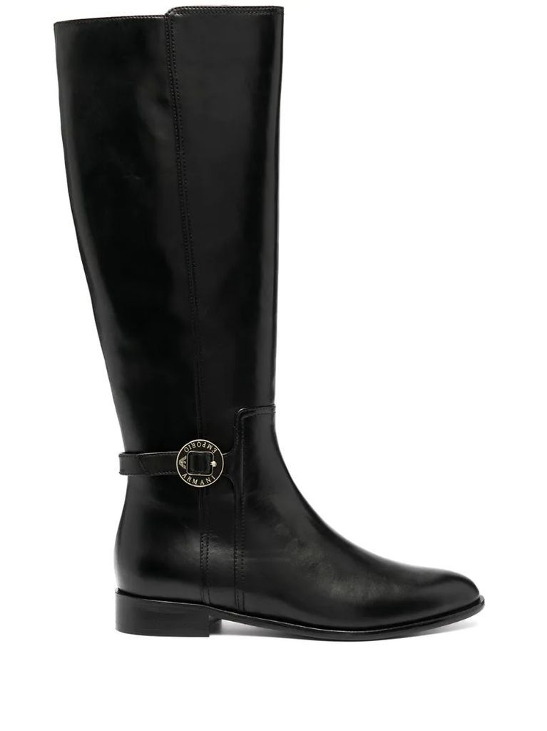 logo buckle knee-high boots