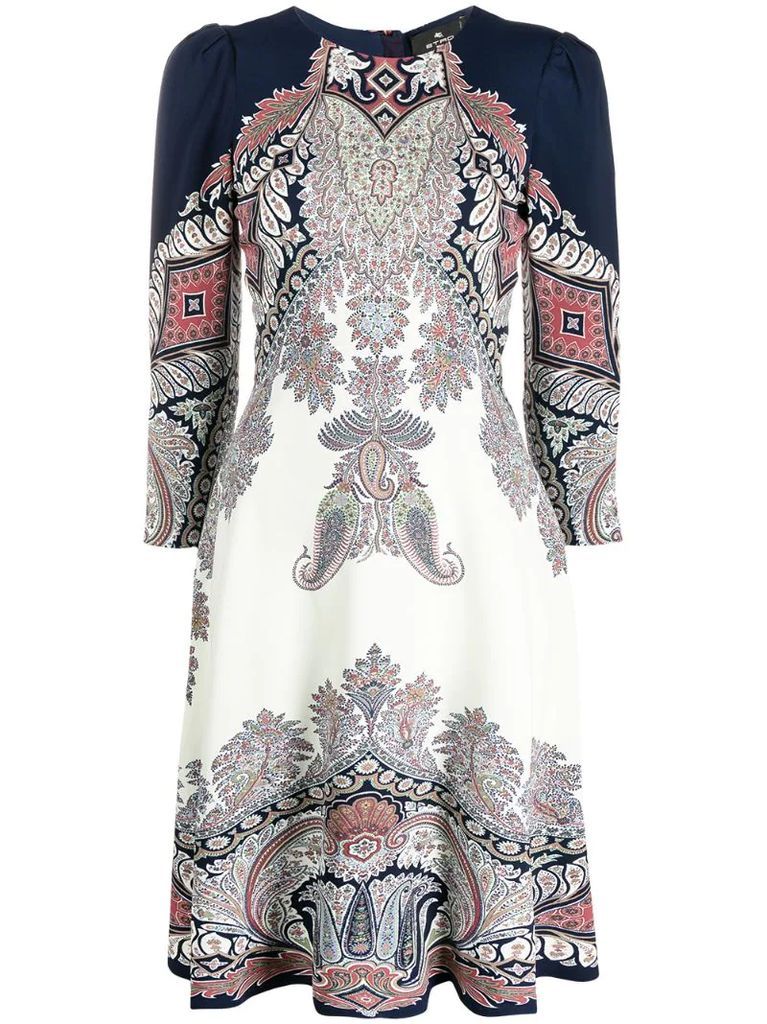 paisley print long-sleeved dress