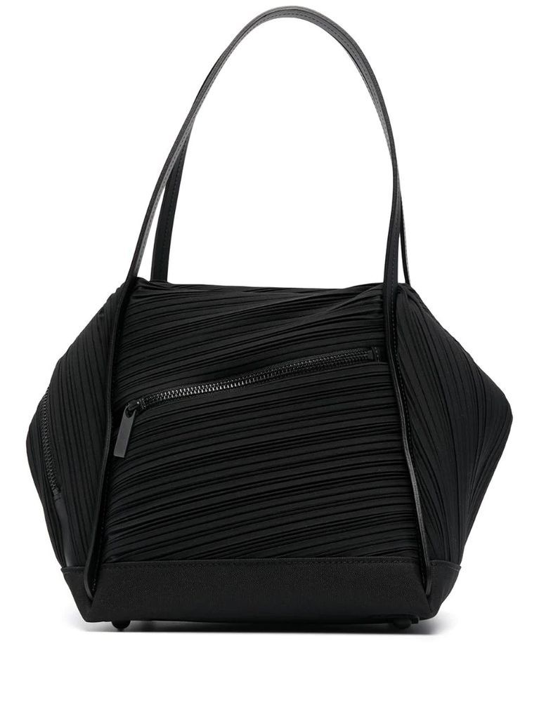 pleated leather tote bag