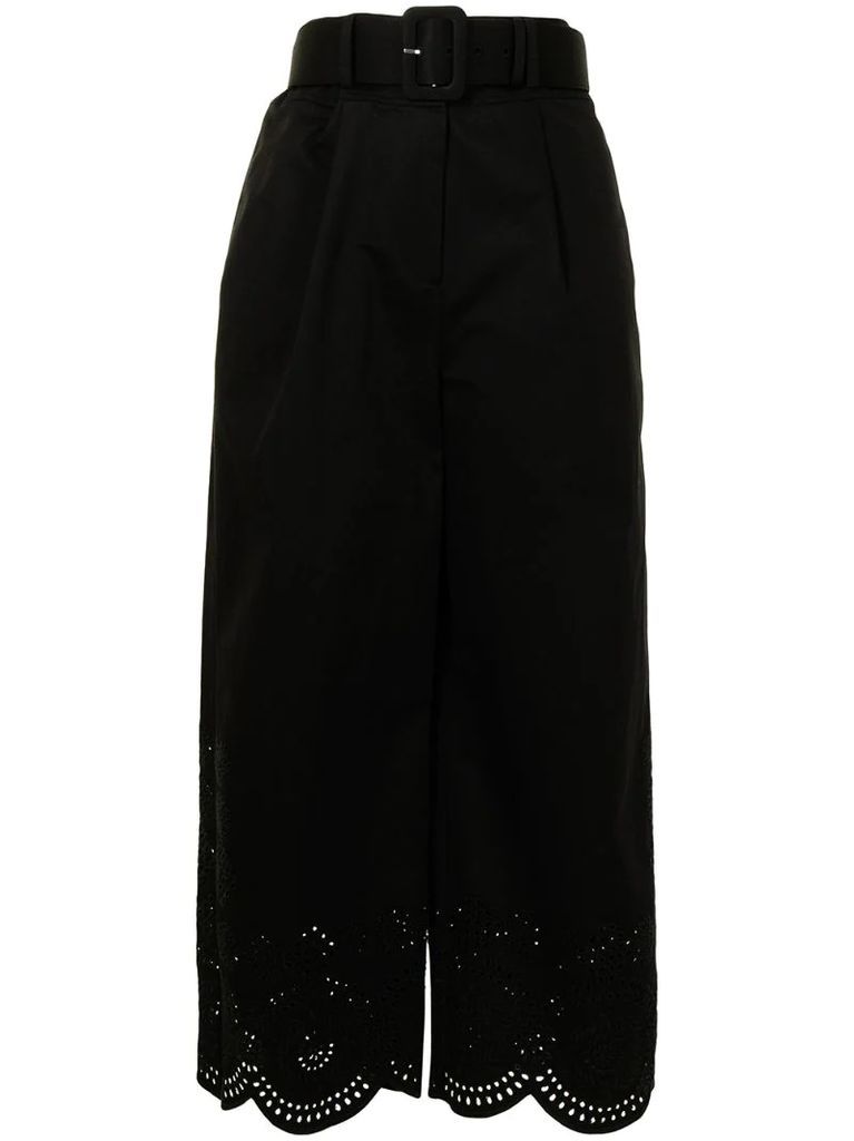 embroidered hem cropped trousers
