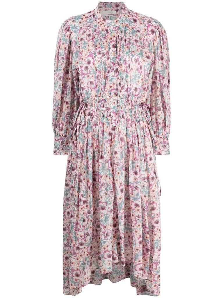 floral-print collarless shirt dress