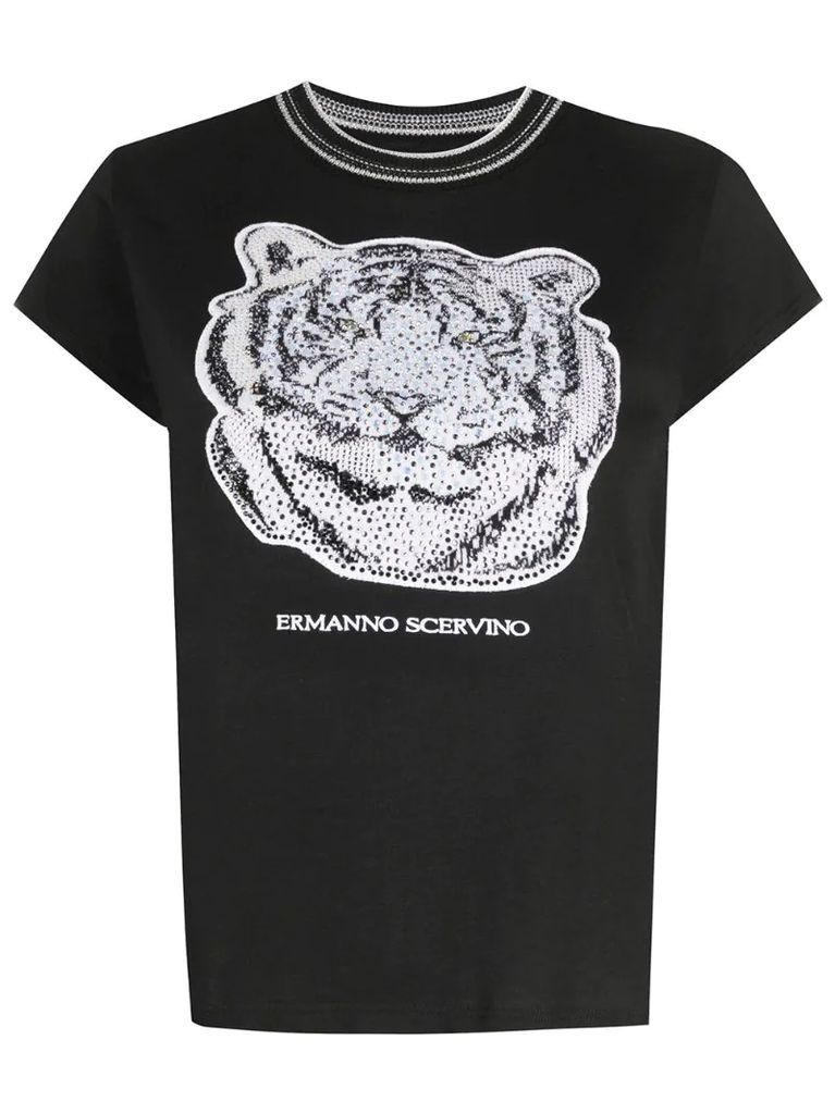 tiger-motif rhinestone T-Shirt